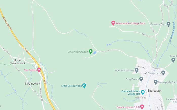 A map showing the location of Chilcombe Bottom nature reserve