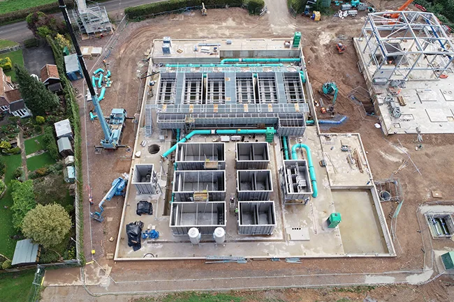 An overhead aerial shot of Durleigh Water Recycling Centre
