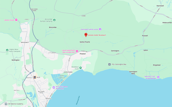 Google map showing the location of Sutton Poyntz education centre